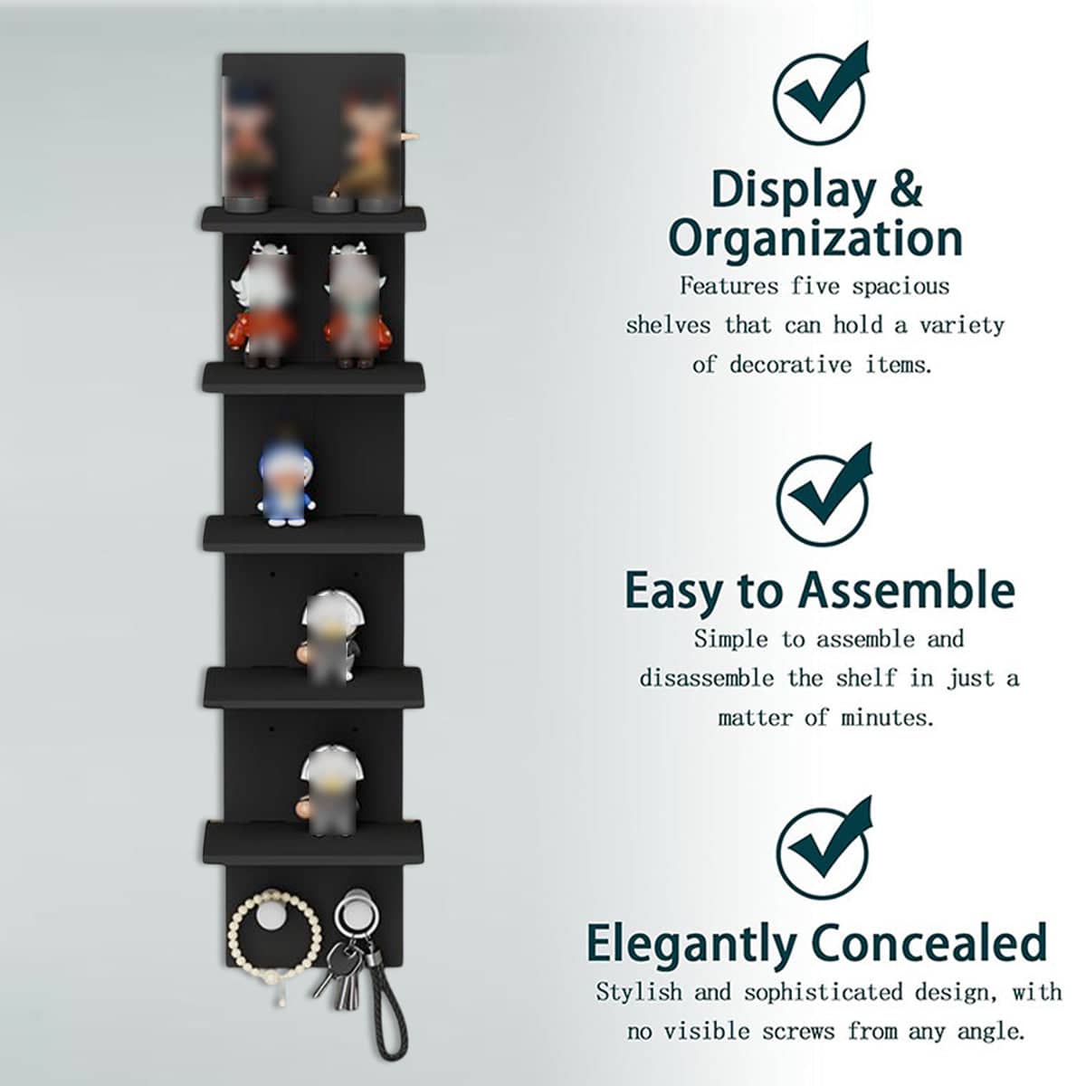 5 Tier Wall Mounted Shelf Black for Home Living Room Storage Use - view 5
