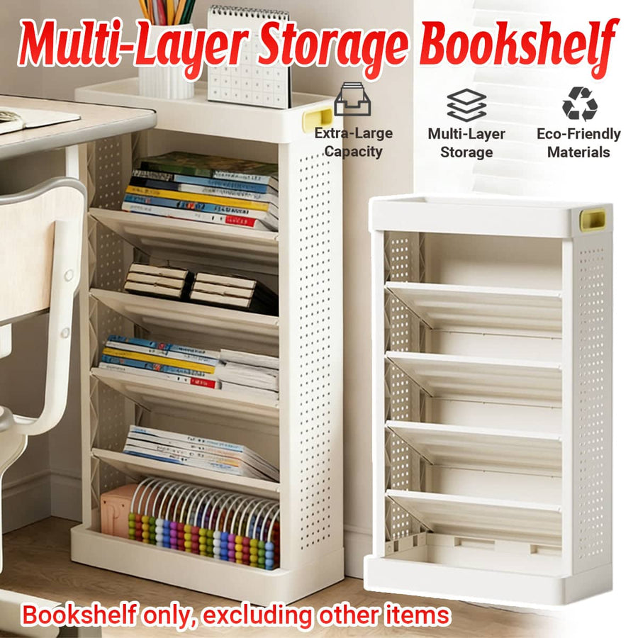 5 Tier White Bookshelf Storage Rack with Angled Shelves, 40 x 20 x 66.5 cm