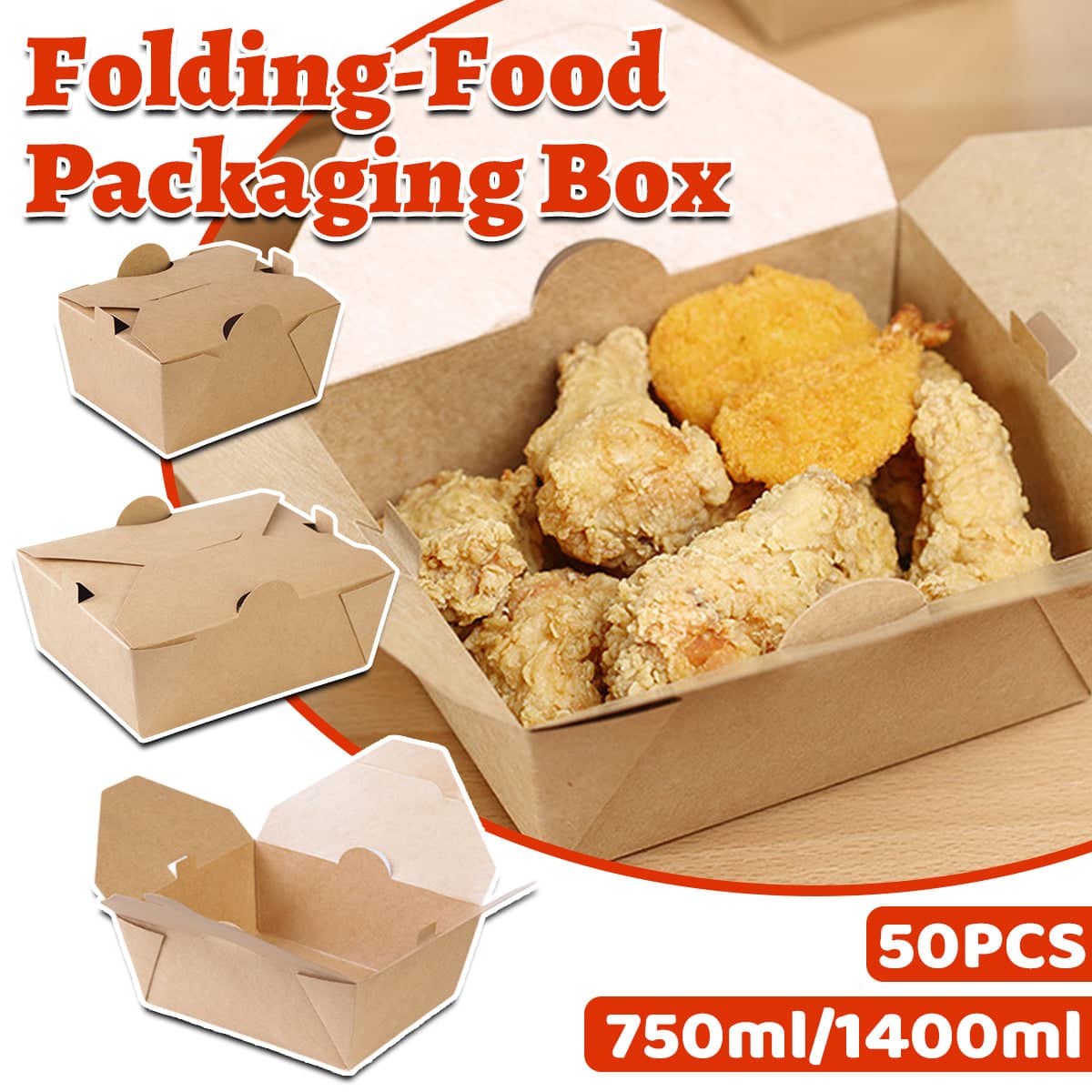 50 Pack Food Packaging Boxes with Lids - 1400ml, 175 x 140 x 65mm - view 2