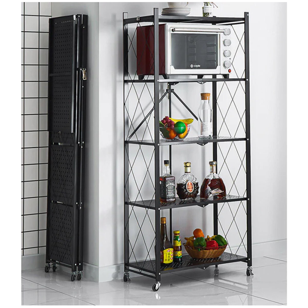 SOGA Five Tier Kitchen Cart - Black Carbon Steel - 20kg Per Shelf - Foldable - 9357641023501