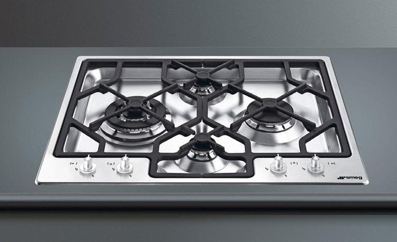 Smeg 60cm 4 Burner Gas Cooktop - Stainless Steel - Ultra-Rapid Wok Burner - Easy Clean Hob - PGA64