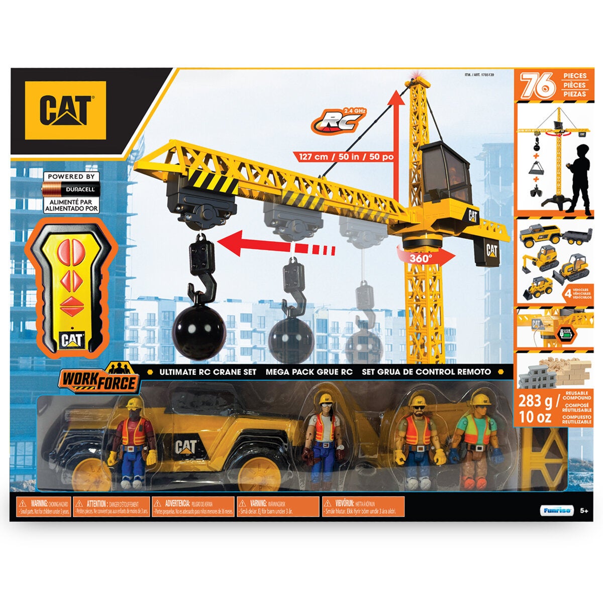 CAT Construction Toy Set, Motorised RC Tower Crane with Trucks and Site Accessories