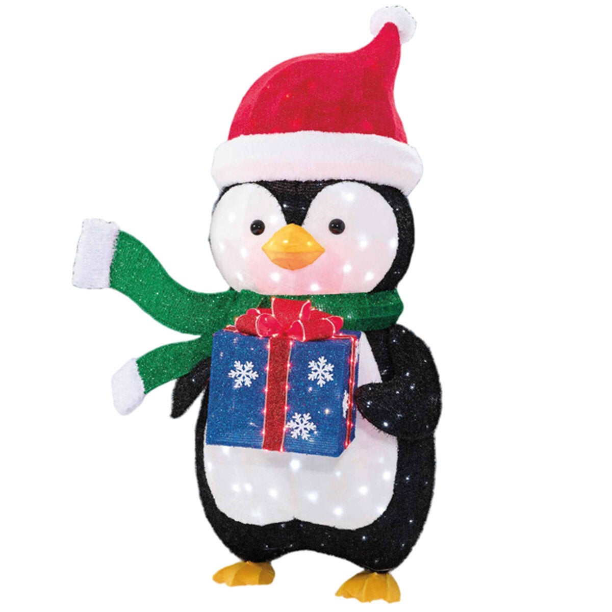 Outdoor and Indoor Christmas Yard Decoration, 152cm Twinkling LED Penguin and Gift Box with Ground Stakes — image 2