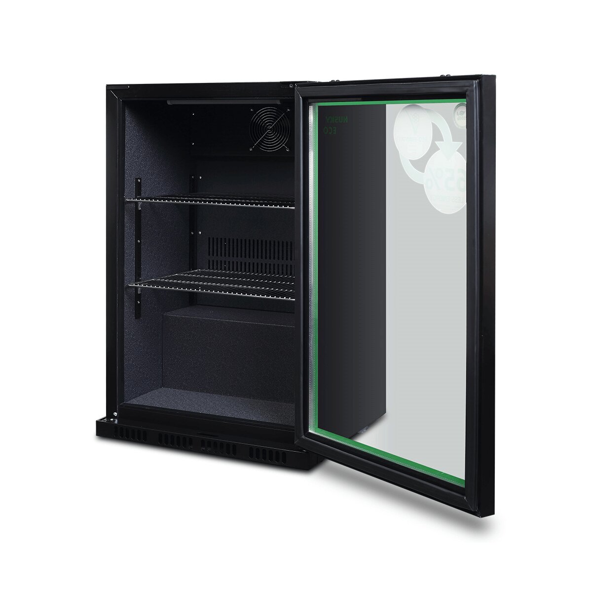 Husky 90L single door homebar drinks chiller - black, glass door, LED eco-lighting - C1HECO840BKAU