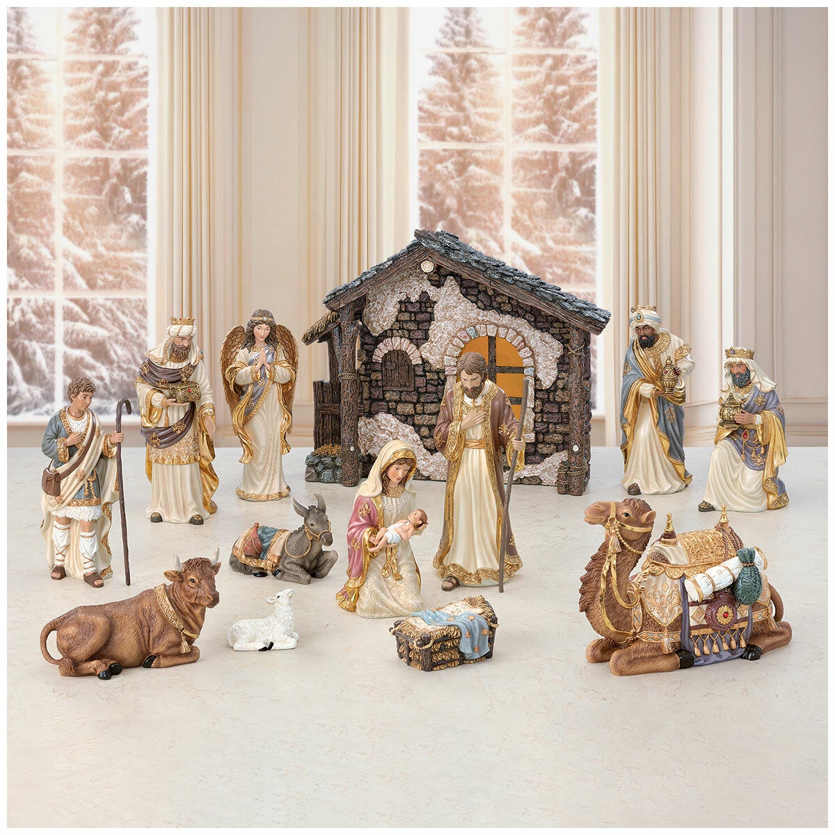 14-Piece Christmas Nativity Set, Hand-Painted Figures and Stable by Kirkland Signature