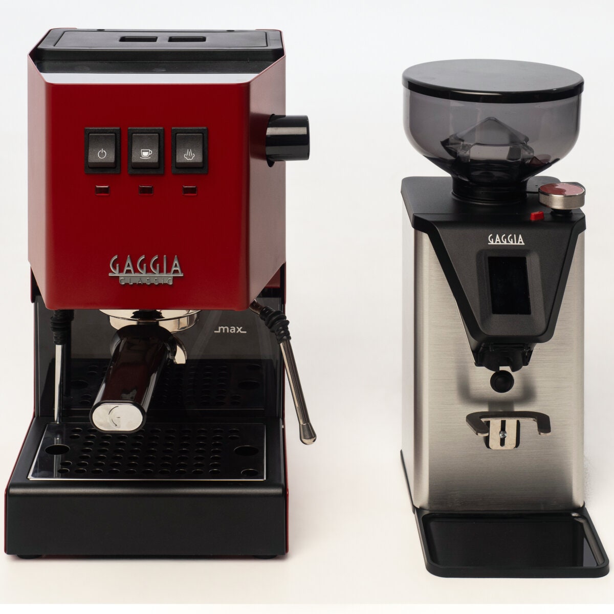 Gaggia Classic E24 Coffee Machine and MDF55 Grinder Bundle - Red - Anti-Clumping Grinder - DMGNCEVOREDBUN