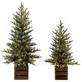 Battery-Operated Artificial Christmas Pine Tree Pair in Crate Bases, 1.2m and 0.9m Sizes, by CGH