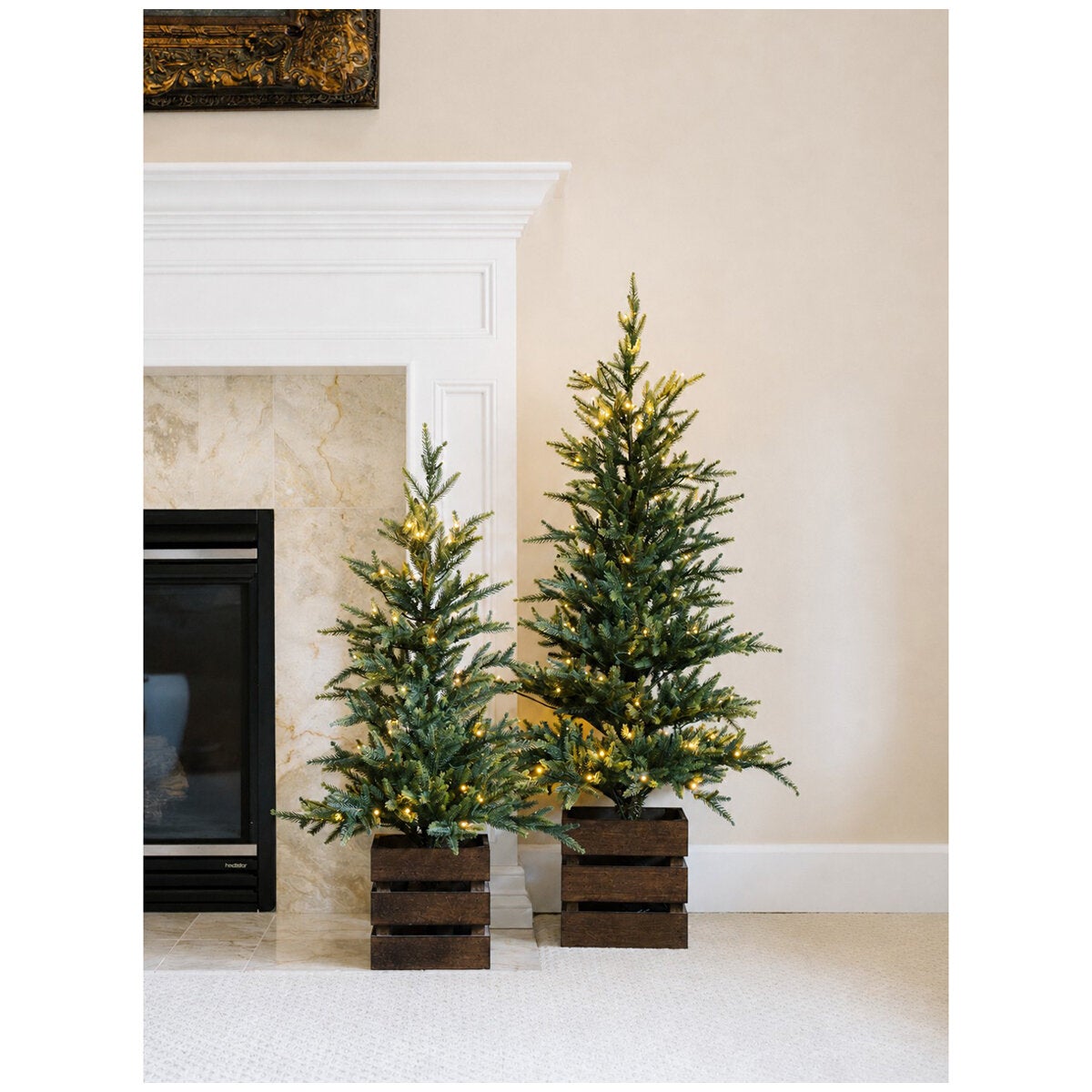 Battery-Operated Artificial Christmas Pine Tree Pair in Crate Bases, 1.2m and 0.9m Sizes, by CGH — image 7