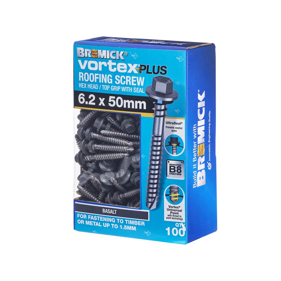 Bremick Vortex Plus Roofing Screw 6.2 x 50mm - Hex Head - Box of 100 - Watertight Connection - SuperSaverAU - view 1
