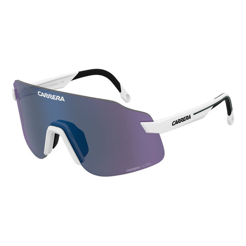 Matte White Sport Mask Sunglasses for Men, High-Contrast Violet Lens, 100% UV, Carrera C Sport 16/S/PAT 6HT