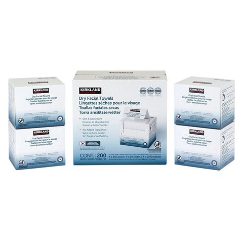 Disposable Dual-Sided Face Towels with Textured and Smooth Sides, No Added Fragrance, 200 Count Kirkland Signature