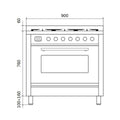 ILVE Professional Plus 90cm Dual Fuel Freestanding Oven 97L - 6 Gas Burners, Matte Graphite - P096DWE3MG