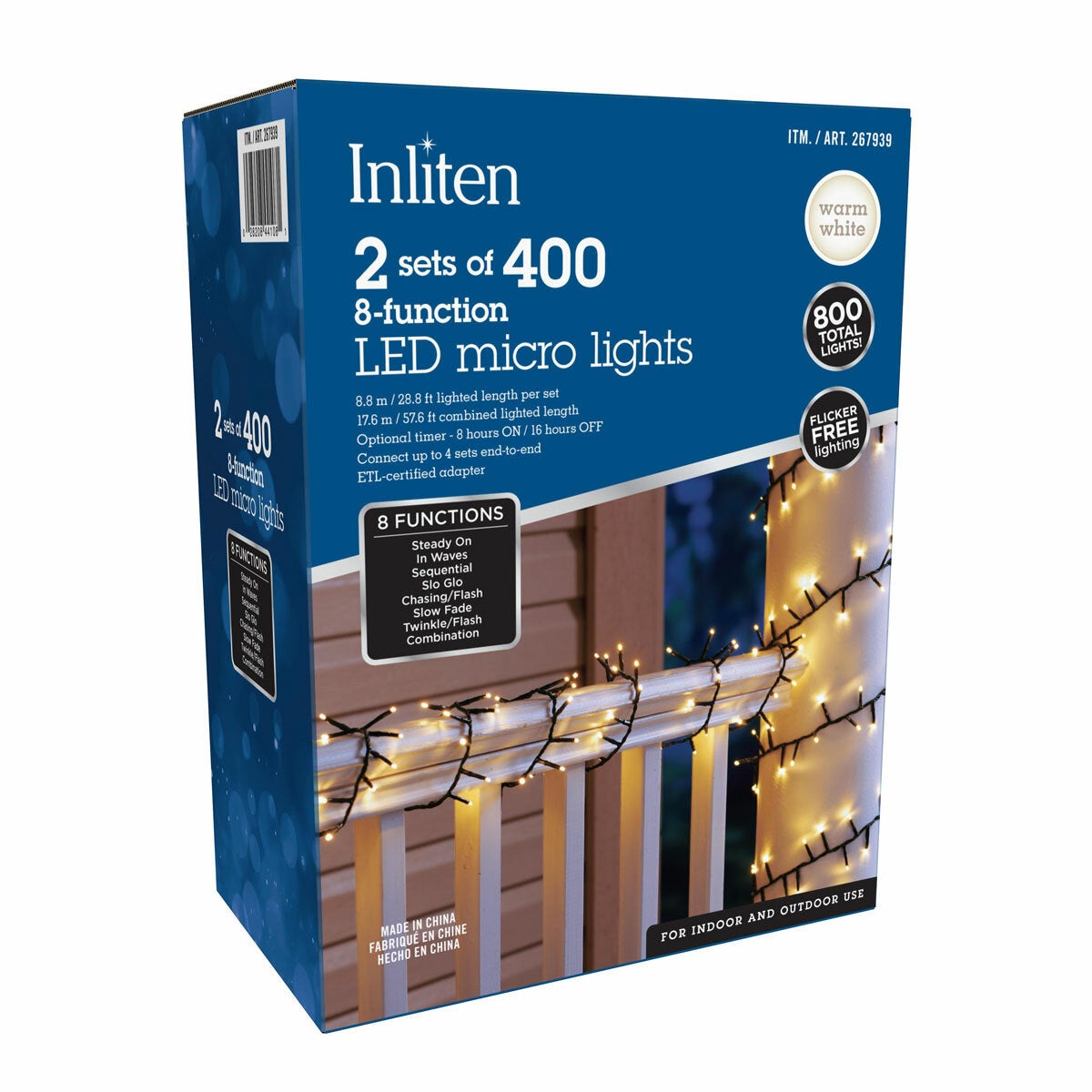 Twin Pack Warm White Micro LED Light Strings, 800 Bulbs on Green Wire with 8 Effects by Inliten — image 3