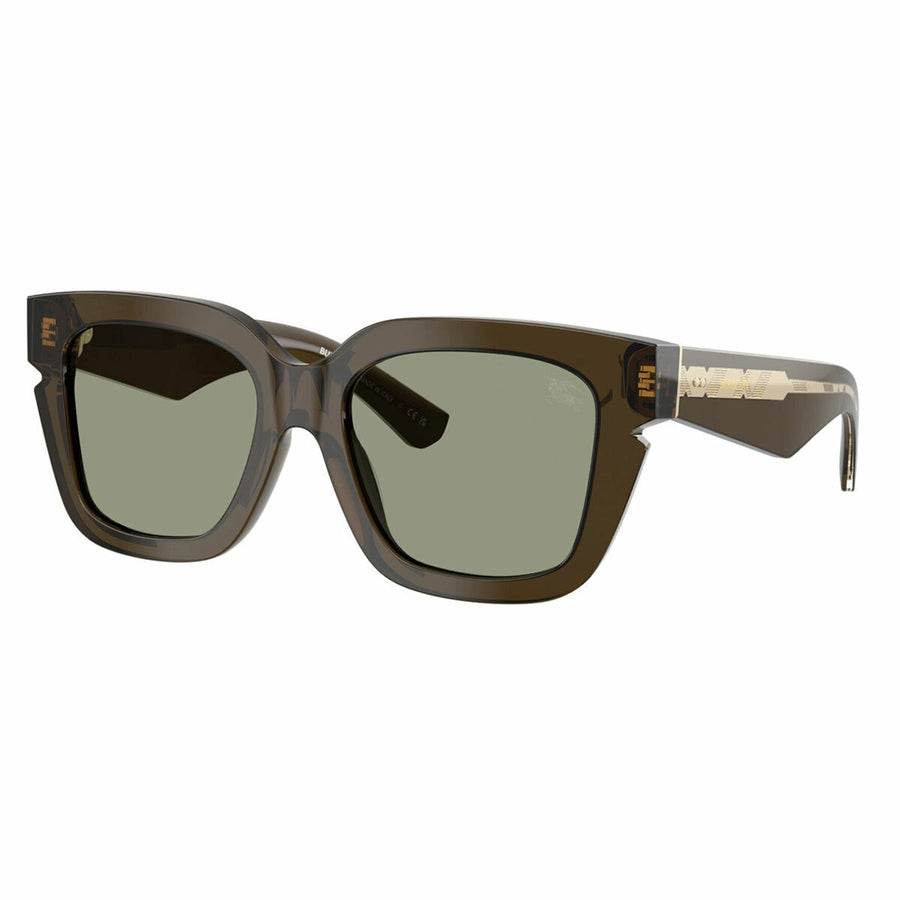 Full-Rim Square Sunglasses for Women with Check-Pattern Temple Detail in Green by Burberry BE4453 3010/2