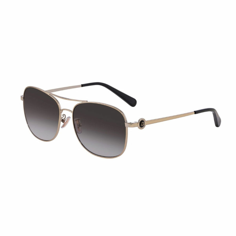 Polished Gold-Tone Rectangle Shades for Women with UV-Protective Grey Gradient Lenses by Coach HC7127 90053C