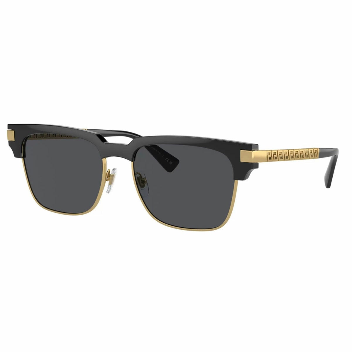 Black Rectangular Designer Sunglasses for Men with Solid Dark Grey Lens, Versace VE4447 GB1/87