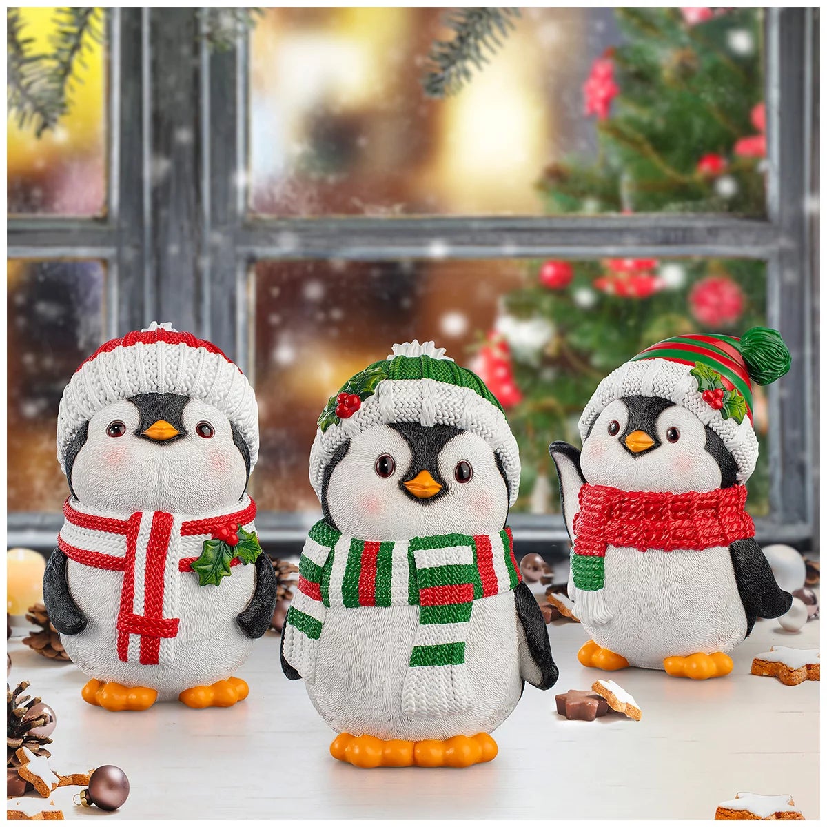 Christmas Penguin Figurines 3 Piece Set, Durable Resin 305mm Festive Display — image 5