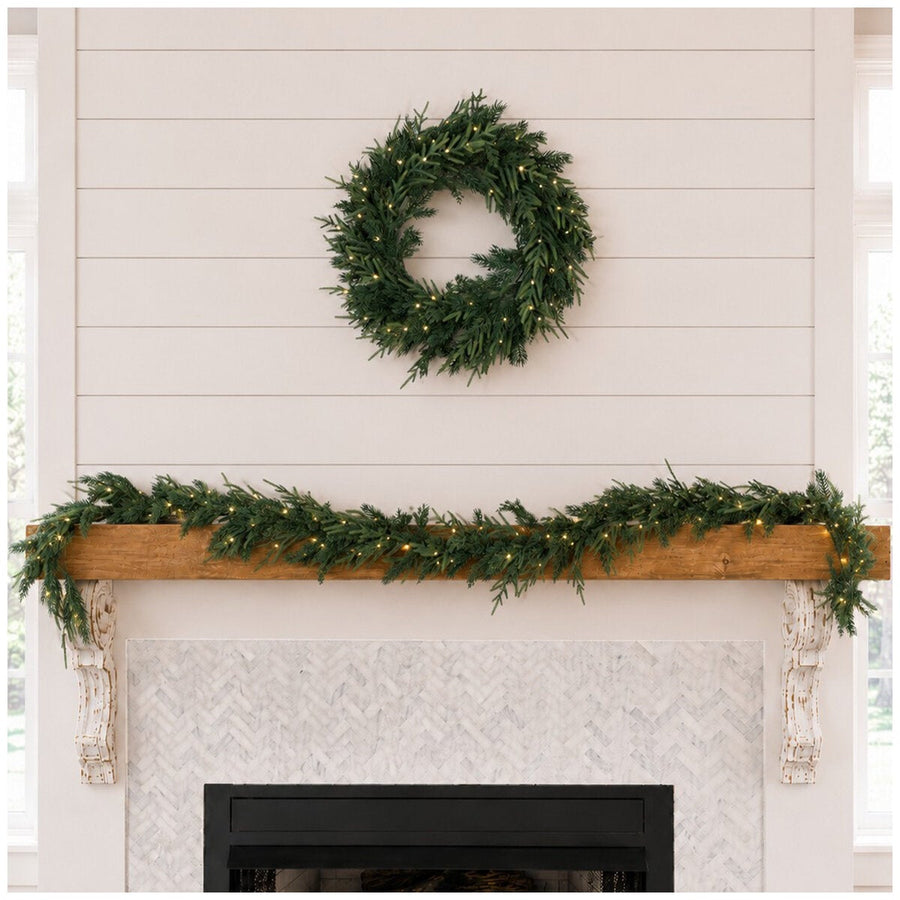 Beaumont Designs Mixed Norfolk Garland 2700mm with Battery LED Lights and Timer