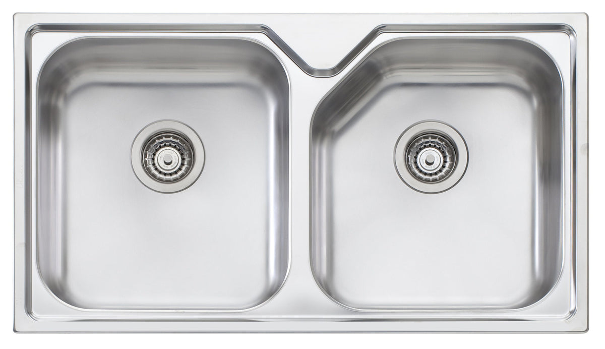 Oliveri Nu-Petite Double Bowl Topmount Sink - 30L and 28L Bowls, 304 Stainless Steel - NP663NTH