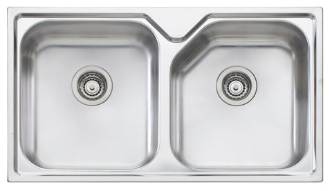 Oliveri Nu-Petite Double Bowl Topmount Sink - 30L and 28L Bowls, 304 Stainless Steel - NP663NTH
