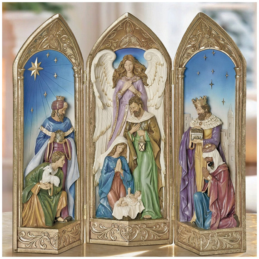 Hand-Painted Christmas Centrepiece That Opens Like a Storybook, 40.6cm Resin Tri-Fold Nativity