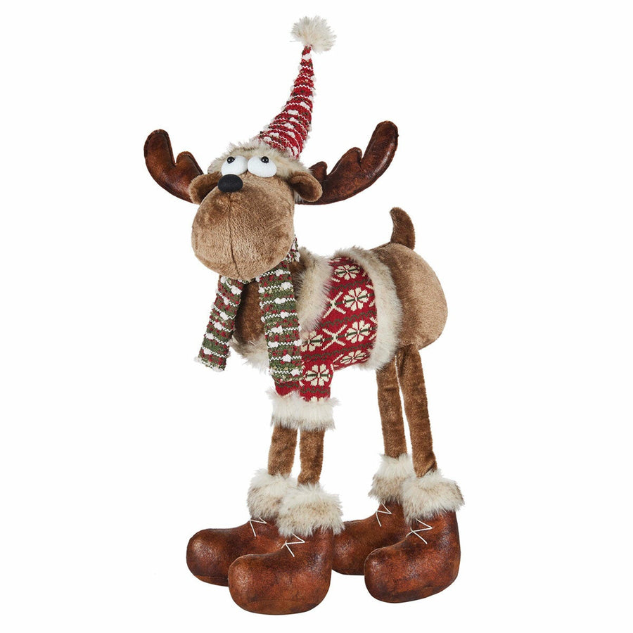 Festive Indoor Holiday Decoration, Tall Plush Moose Figure in Knitted Jumper and Scarf, 86.3cm