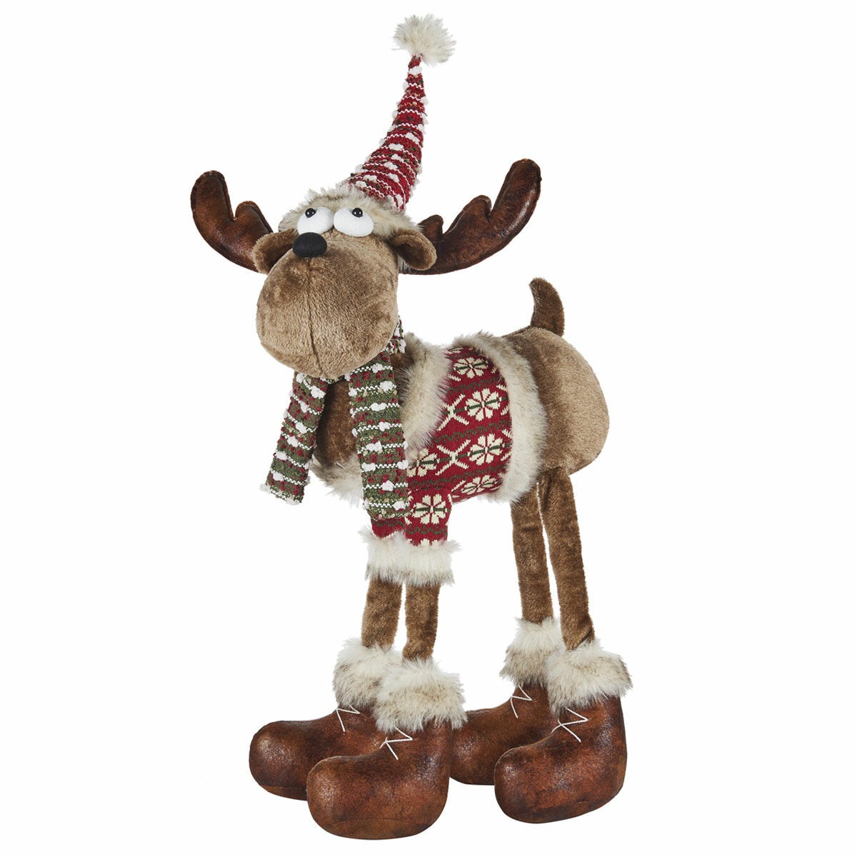 Festive Indoor Holiday Decoration, Tall Plush Moose Figure in Knitted Jumper and Scarf, 86.3cm — image 2