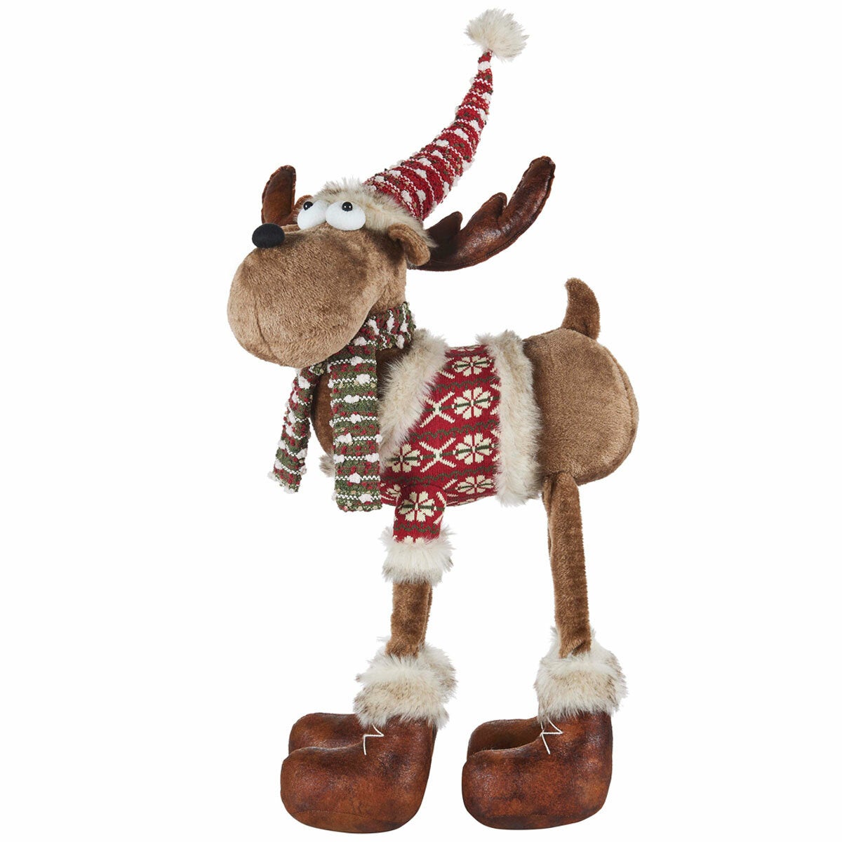 Festive Indoor Holiday Decoration, Tall Plush Moose Figure in Knitted Jumper and Scarf, 86.3cm — image 3