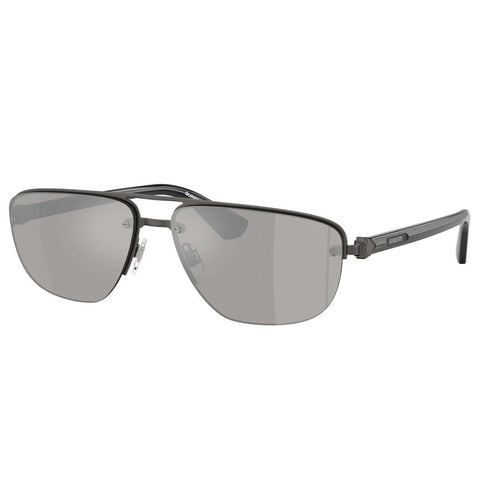 Men's Semi-Rimless Metal Sunglasses with Mirrored Silver Lens and Shield Hinge by Burberry BE3164 13166G