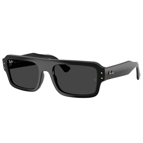 Modern Rectangle Shades with Solid Black Polarised Lenses and Moulded Acetate Frame, Ray-Ban Lukas RB4454F 667748