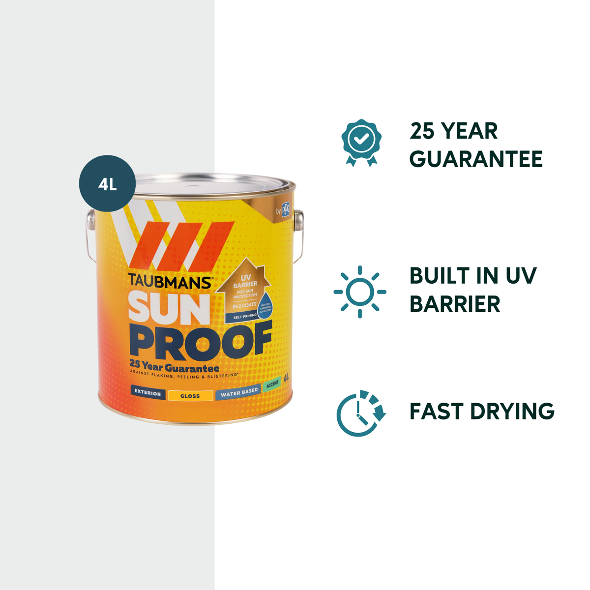 Taubmans 4L Accent Gloss Sunproof Exterior Paint - 4L - UV Protection, Self-Priming - SuperSaverAU - view 2
