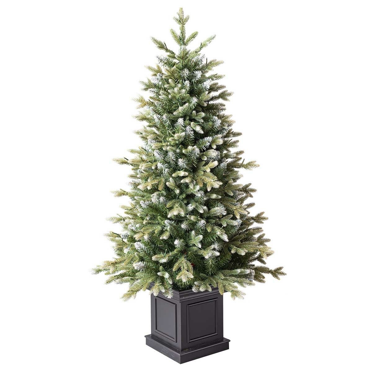 Compact 1.3 Metre Artificial Christmas Tree in Square Pot, Glitter Frosted and Pre-Lit with Twinkling LEDs — image 3