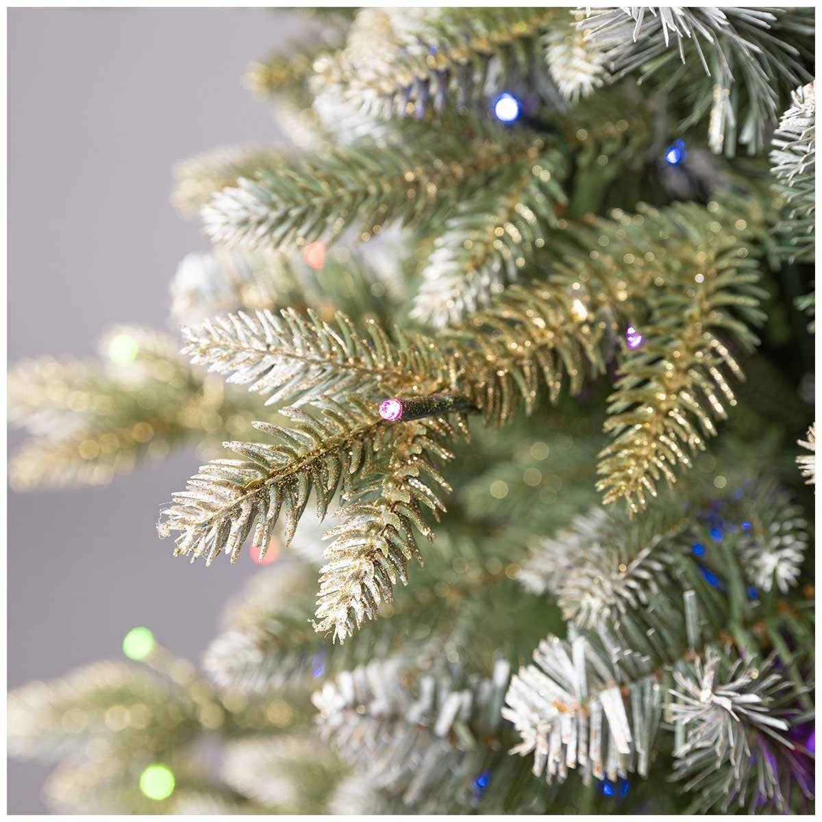 Compact 1.3 Metre Artificial Christmas Tree in Square Pot, Glitter Frosted and Pre-Lit with Twinkling LEDs — image 7