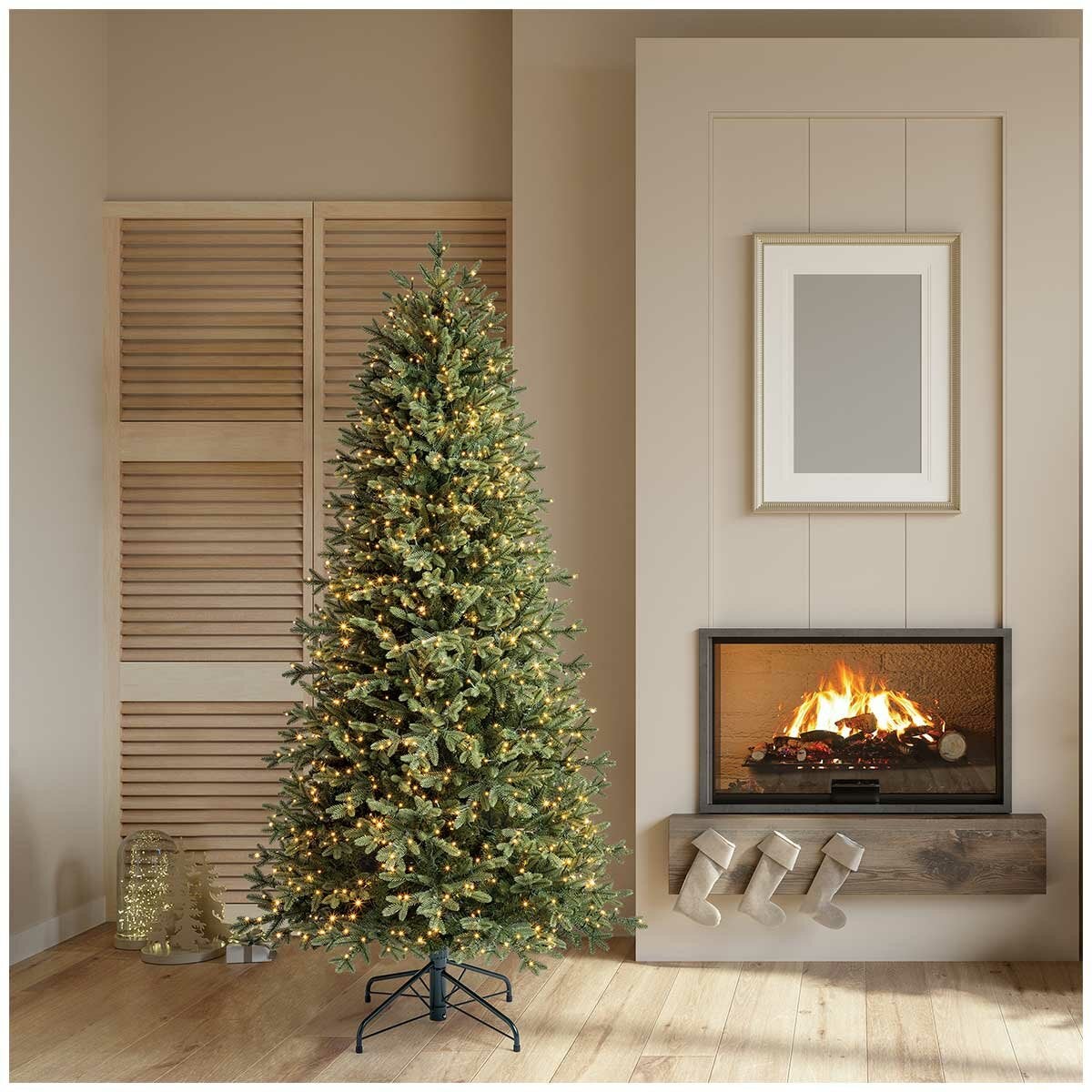 Slimline 1.9m Christmas Tree, Pre-Lit with Dimmable Twinkle LEDs, Timer Remote and Topper Branch