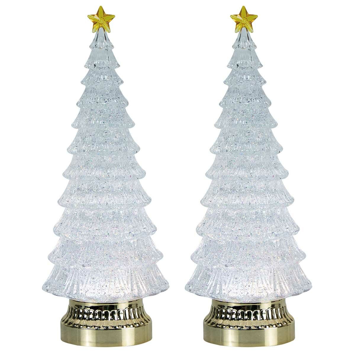 Battery Powered 38cm Tabletop Christmas Tree Pair with Colour Change LEDs, Gold Base and 6-Hour Timer — image 3