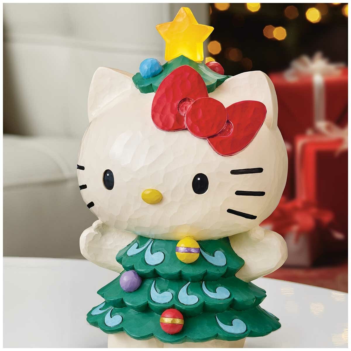 Light-Up Festive Statue of Hello Kitty Dressed as a Tree, Timer and Batteries Included, 37cm Jim Shore Design