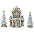 Light-Up Christmas Village Display: 38cm Resin Gingerbread Cottage with Two Star-Topped Trees — image 2