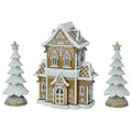 Light-Up Christmas Village Display: 38cm Resin Gingerbread Cottage with Two Star-Topped Trees — image 3