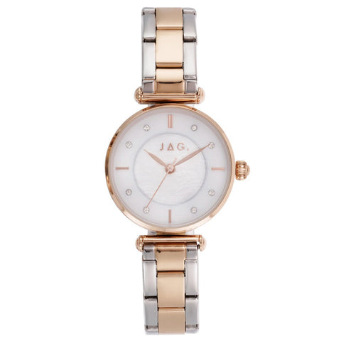 Two-Tone Analogue Ladies Watch with Mother of Pearl Face, 3ATM Water Resistance, JAG Portland J2922A