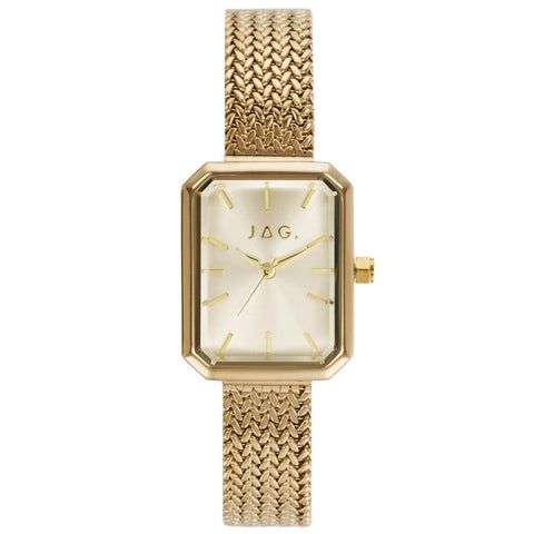 Gold Rectangular Ladies' Watch with Champagne Dial and Adjustable Mesh Bracelet, JAG Balmain J2915A