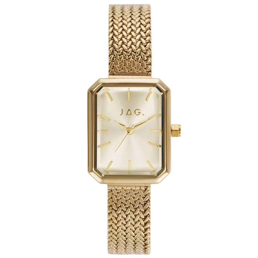 Gold Rectangular Ladies' Watch with Champagne Dial and Adjustable Mesh Bracelet, JAG Balmain J2915A