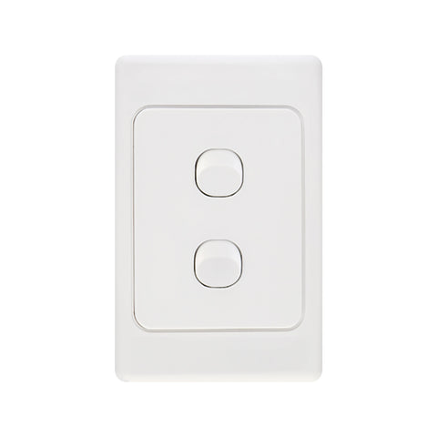 DETA White Double Vertical Light Switch 2 Gang Polycarbonate Indoor