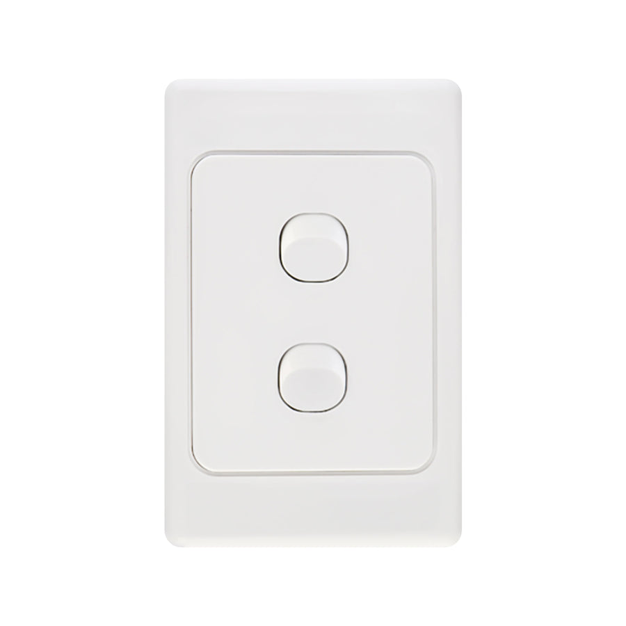 DETA White Double Vertical Light Switch 2 Gang Polycarbonate Indoor