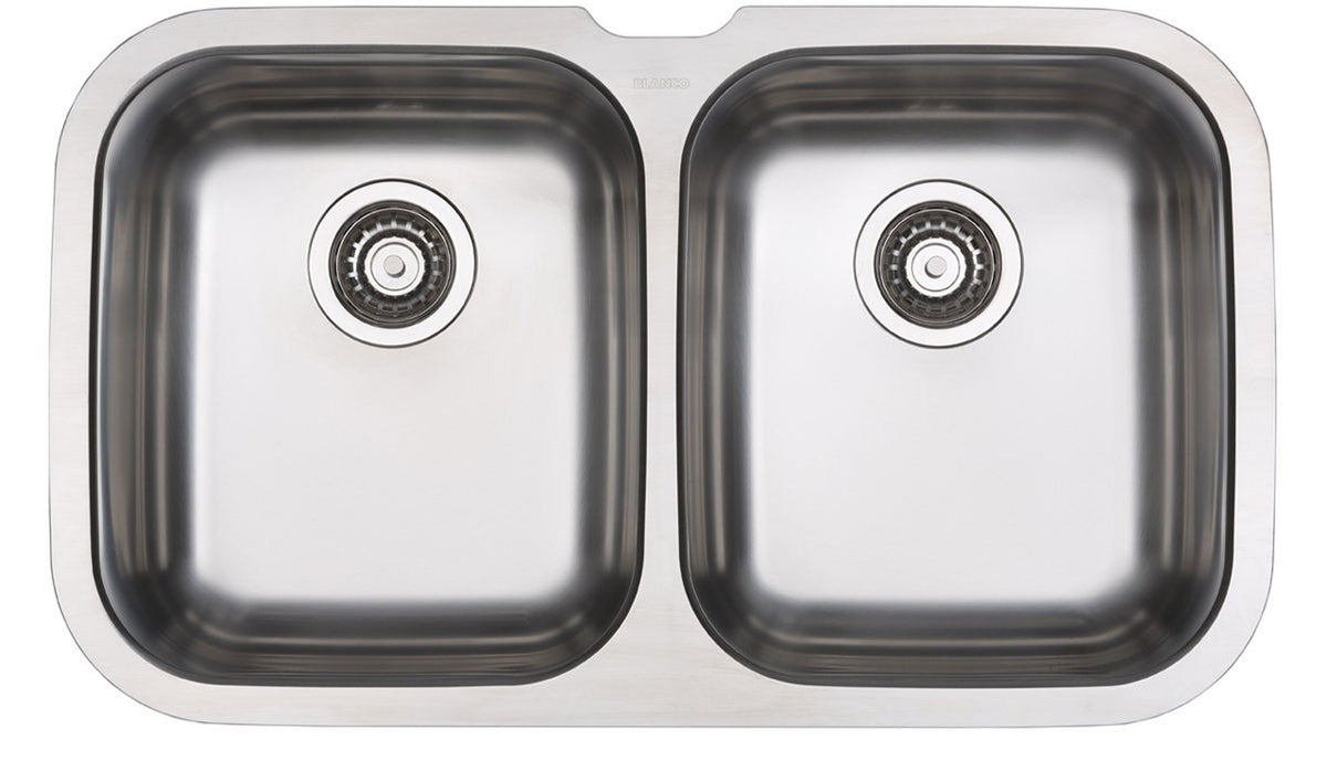 Blanco double bowl undermount sink and tap - 18/10 stainless steel, BT489 mixer tap - NIAGARAU2D-BT489