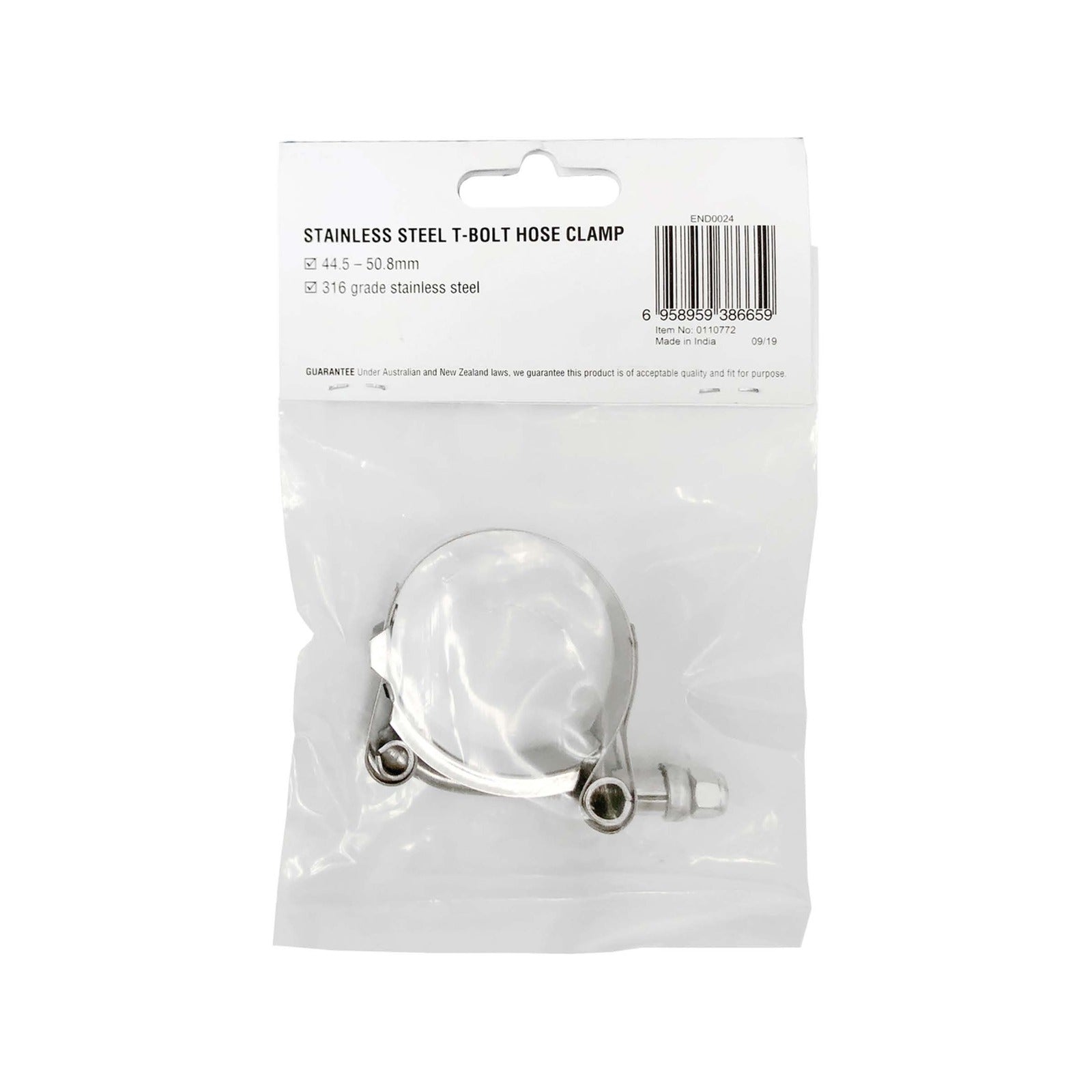 EnduraSeal 43-51mm Grade 316 Stainless Steel T-Bolt Hose Clamp Corrosion Resistant