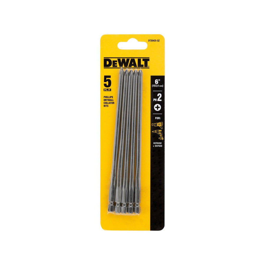 DeWALT 156mm PH2 Drywall Screwdriver Bits - 5 Pack