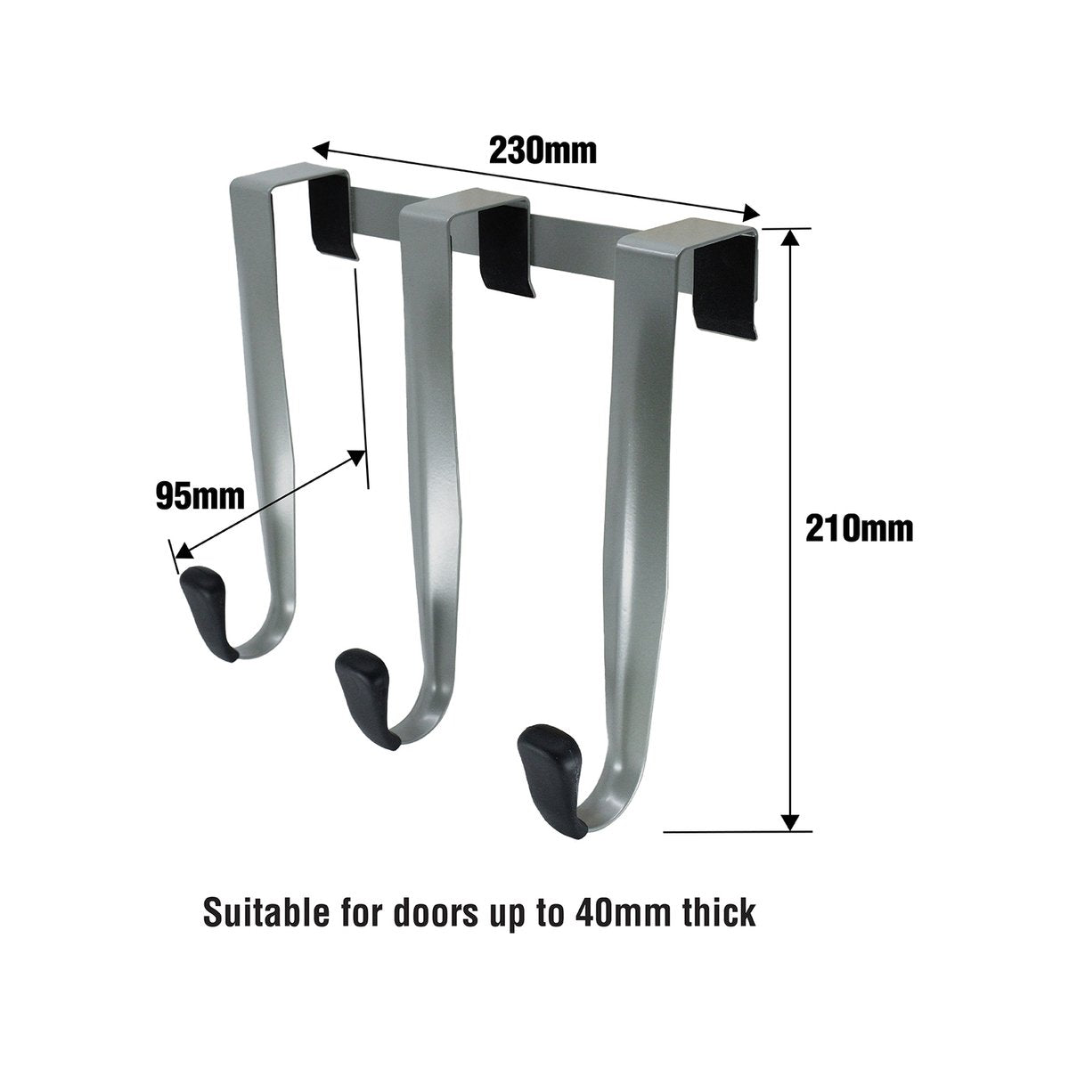 Adoored 3 Hooks Over the Door Hook Rack - 230mm x 210mm x 95mm - Satin Chrome - SuperSaverAU - view 4
