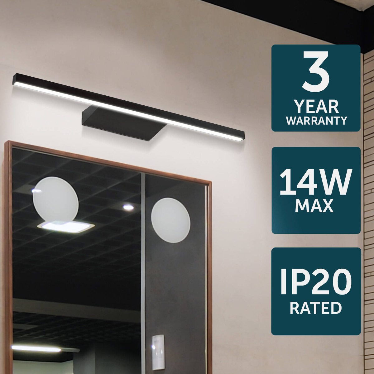 Brilliant Kaji 60cm Black LED Vanity and Wall Light - 350lm - Indoor Use - SuperSaverAU - view 3