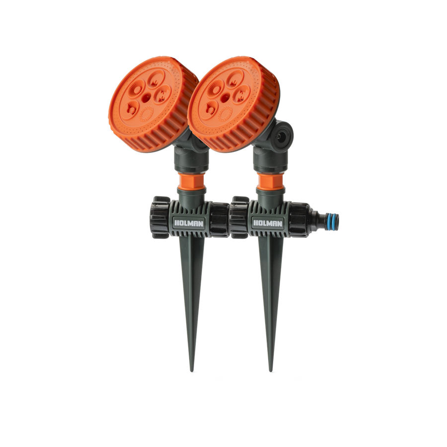 Holman 5 Function Sprinkler on Spike Twin Pack - 25m² Coverage - Adjustable Spray - SuperSaverAU - view 1