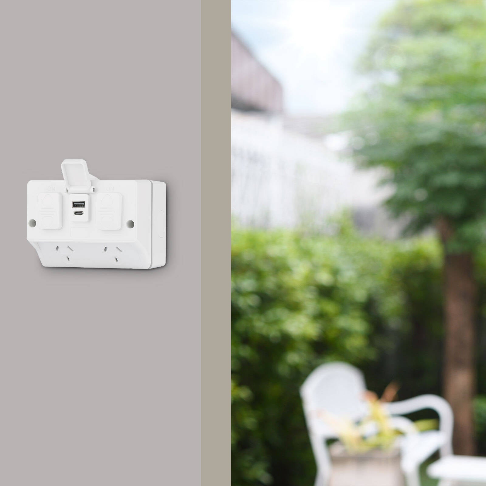 DETA Outdoor Double Power Point IP54 with 3.4A USB 6298B - Weather Resistant